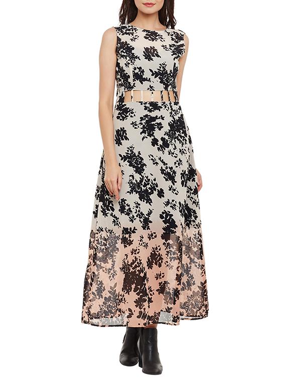 white ombre printed a-line georgette dress - 15025245 - Zoom Image - 1