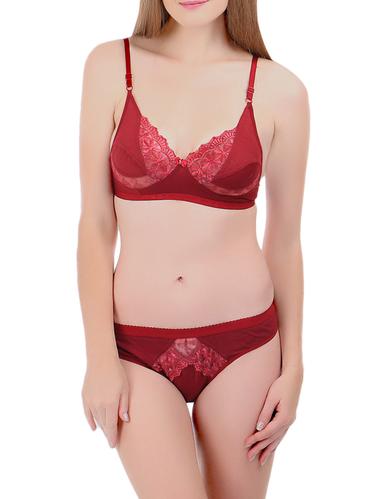 red solid cotton bras and panty set - 15025254 - Very Small Image - 1