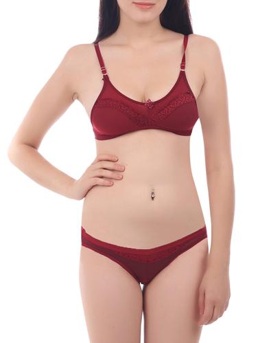 red solid bras and panty set - 15025267 - Very Small Image - 1