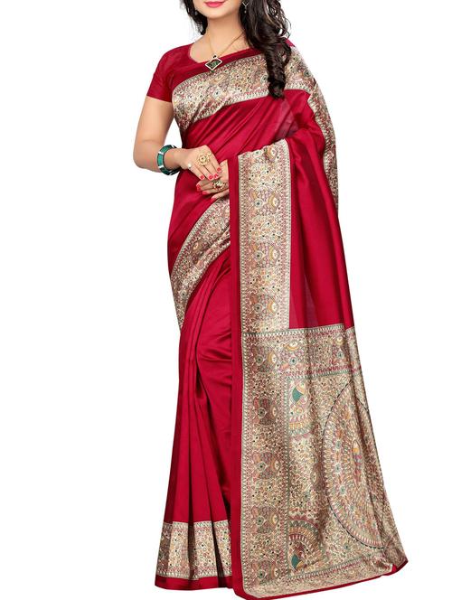 red art silk printed saree with blouse - 15025504 - Standard Image - 1