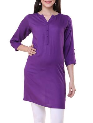 purple rayon solid kurta - 15025506 - Standard Image - 1