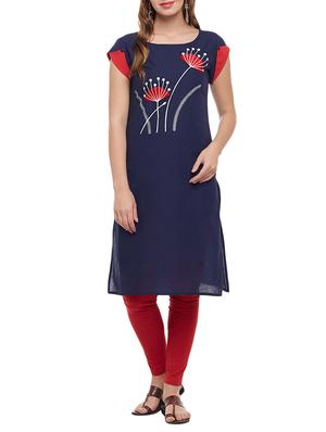 blue cotton straight kurta - 15025563 - Standard Image - 1