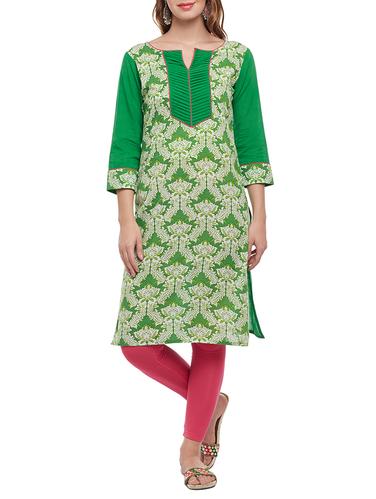 green cotton straight kurta - 15025566 - Very Small Image - 1