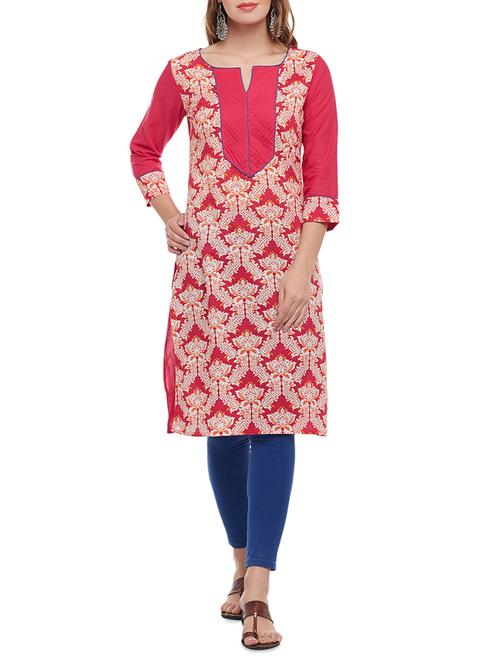 pink cotton straight kurta - 15025567 - Standard Image - 1