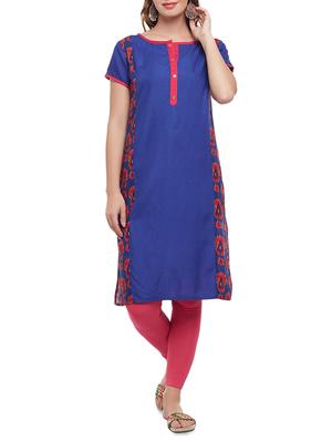 blue cotton straight kurta - 15025568 - Standard Image - 1