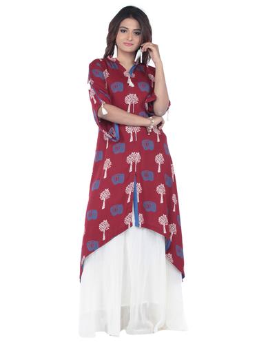 maroon rayon asymmetric kurta - 15025908 - Very Small Image - 1