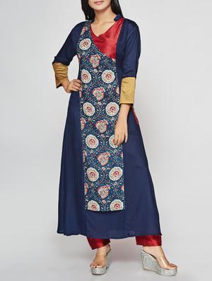 blue rayon aline kurta - 15025926 - Standard Image - 1