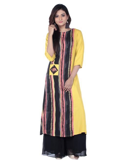 black rayon aline kurta - 15025935 - Standard Image - 1