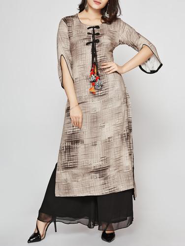 grey rayon high low kurta - 15025948 - Very Small Image - 1