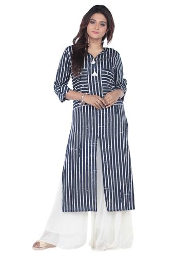 blue rayon straight kurta - 15025951 - Very Small Image - 1