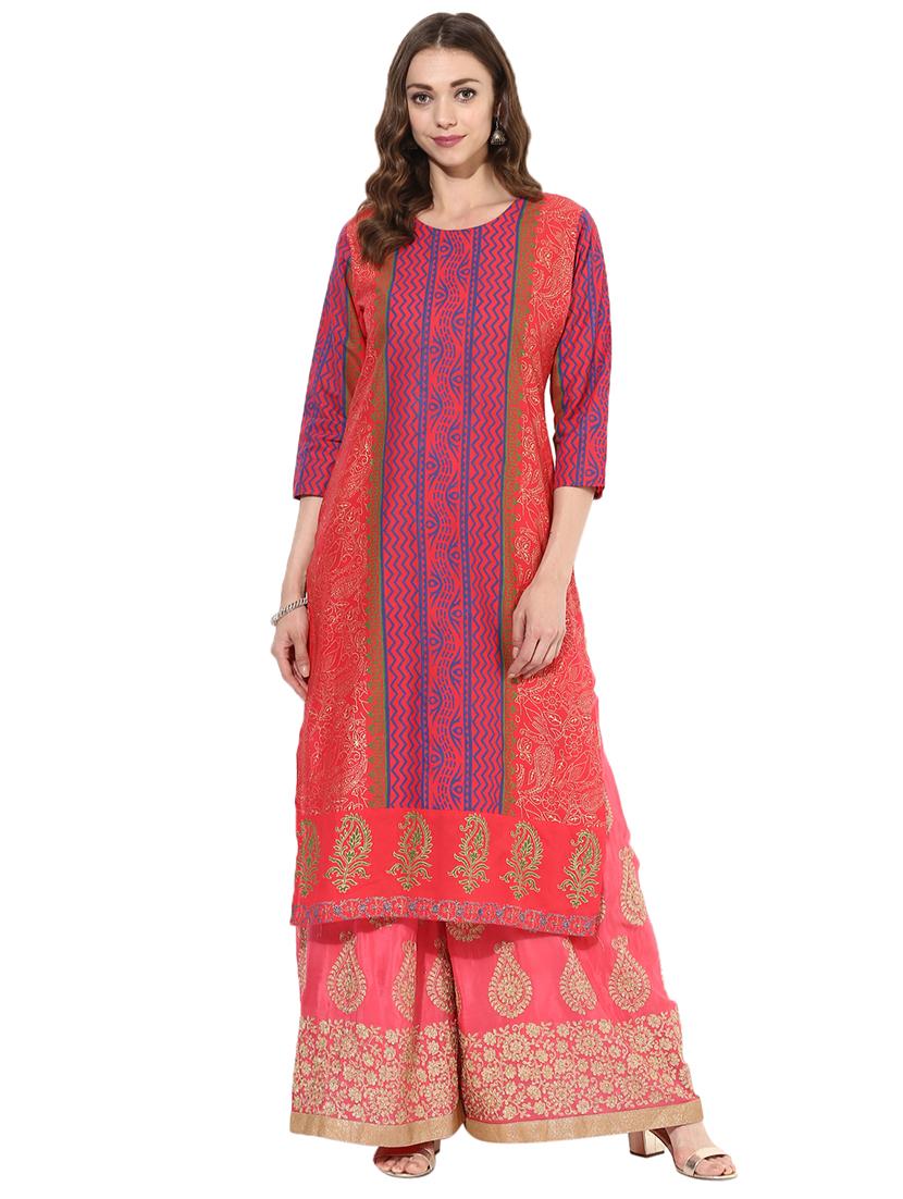 pink cotton straight kurta - 15026079 - Zoom Image - 1