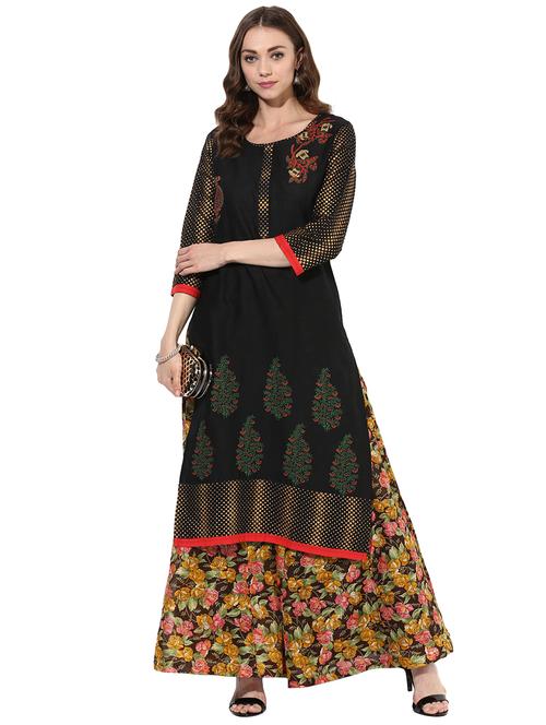 black cotton straight kurta - 15026082 - Standard Image - 1