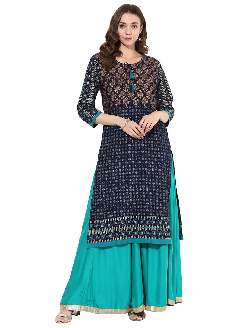 blue cotton straight kurta - 15026085 - Zoom Image - 1