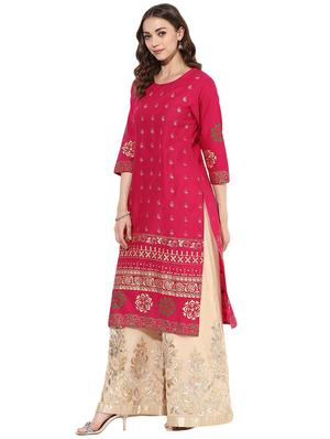 pink cotton straight kurta - 15026087 - Standard Image - 2