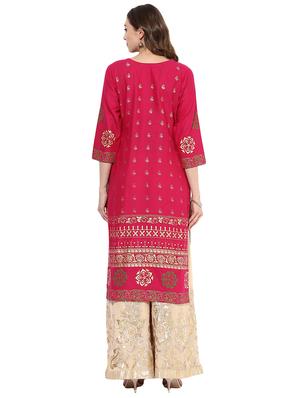 pink cotton straight kurta - 15026087 - Standard Image - 3