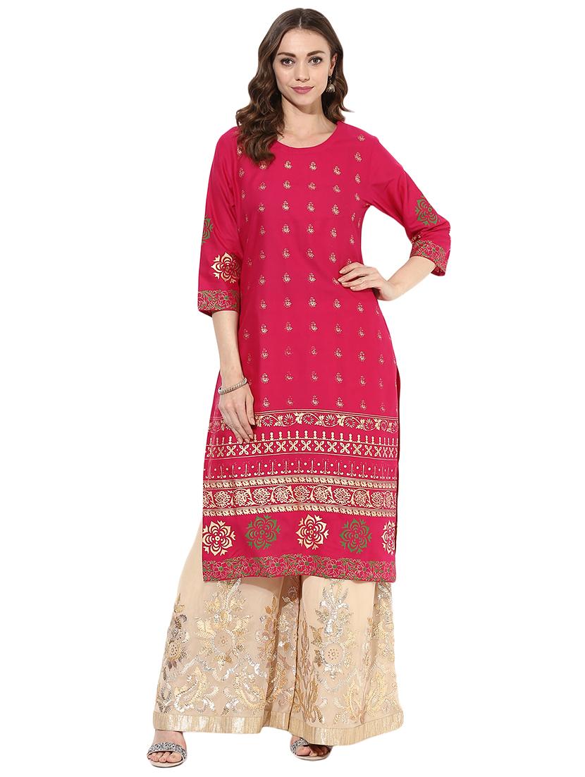 pink cotton straight kurta - 15026087 - Zoom Image - 1