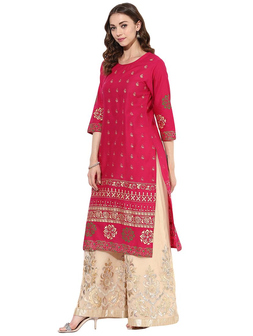 pink cotton straight kurta - 15026087 - Zoom Image - 2