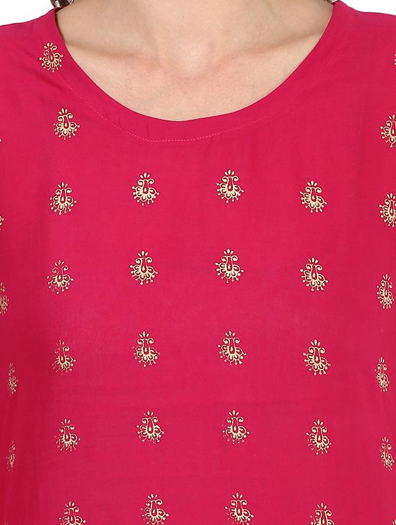 pink cotton straight kurta - 15026087 - Zoom Image - 4