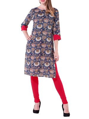 blue cotton straight kurta - 15026100 - Standard Image - 1