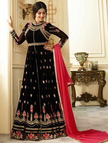black anarkali suit semi-stitched suit - 15026108 - Very Small Image - 1