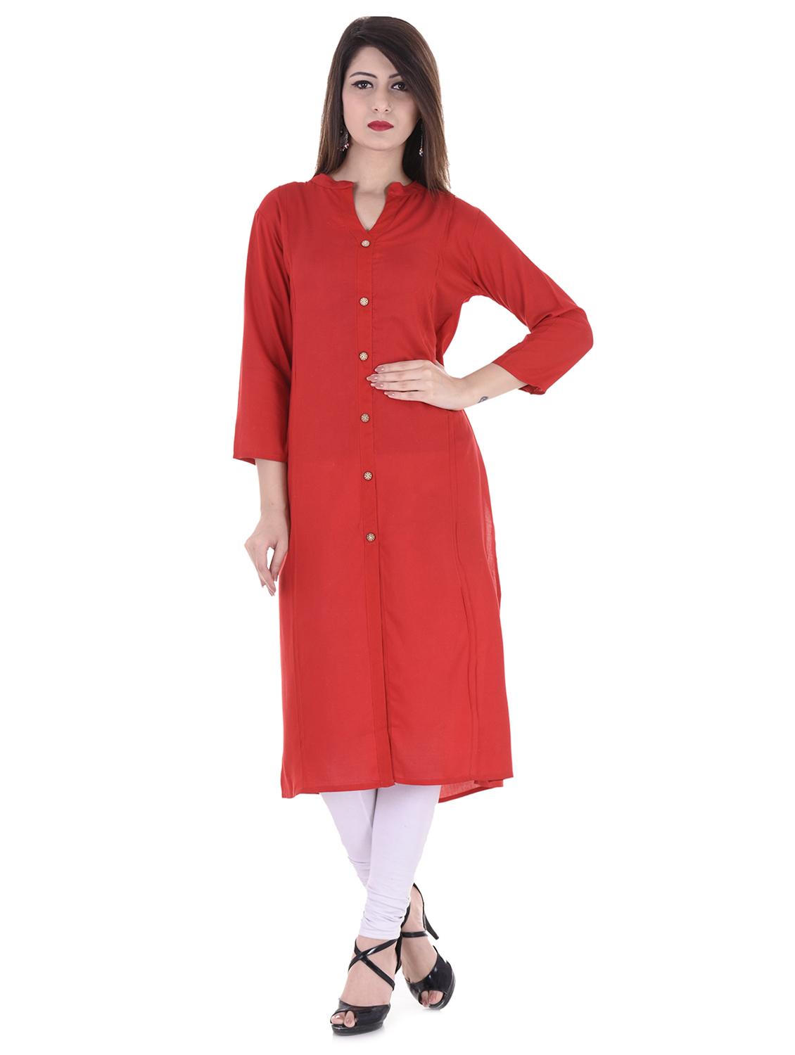 red cotton solid kurta - 15026112 - Zoom Image - 1
