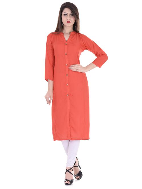 orange cotton solid kurta - 15026113 - Standard Image - 1