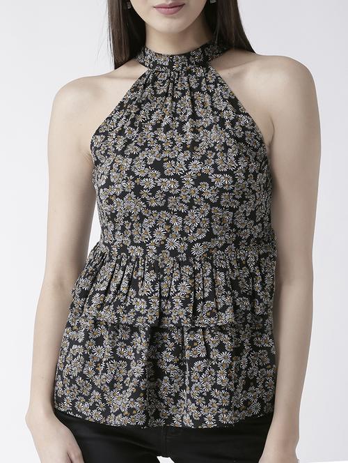 mock neck floral print rayon top - 15026127 - Standard Image - 1