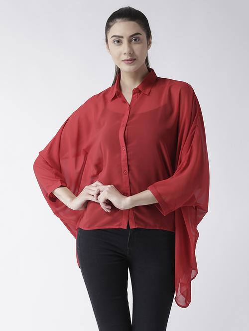 solid red georgette shirt - 15026141 - Standard Image - 1