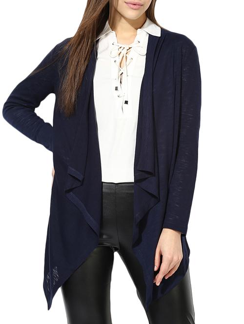 dark blue solid viscose asymmetrical shrug - 15026145 - Standard Image - 1