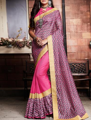 Geometrical half and half saree with blouse - 15026157 - Very Small Image - 1