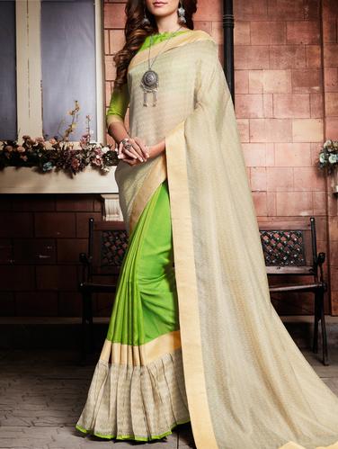 Delicate golden border half and half saree with blouse - 15026159 - Very Small Image - 1