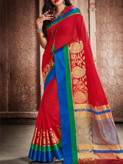 Paisley bordered woven saree with blouse - 15026172 - Standard Image - 1