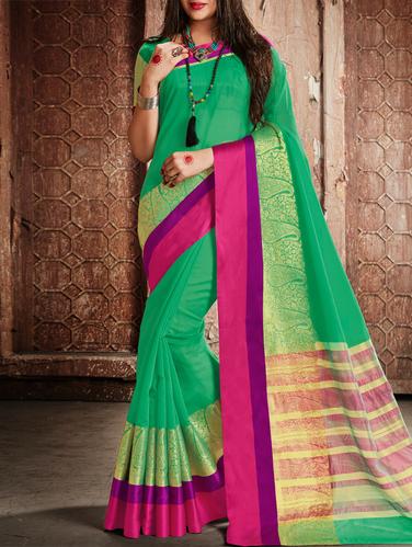 Paisley bordered handloom saree with blouse - 15026175 - Very Small Image - 1