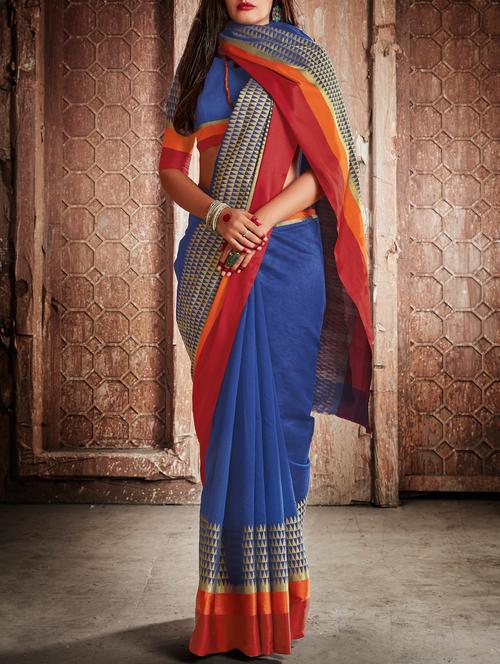 Temple bordered handloom saree with blouse - 15026178 - Standard Image - 1