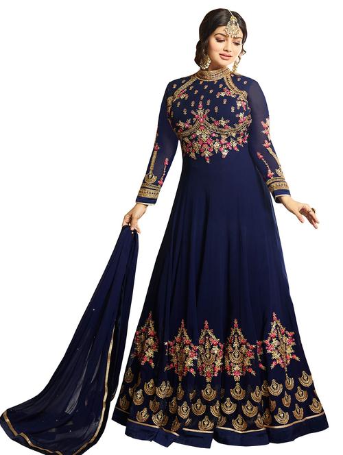 Embroidered semi-stitched anarkali suit - 15026198 - Standard Image - 1