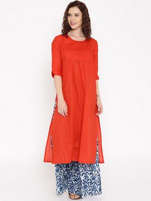 red cotton kurta - 15026284 - Standard Image - 1