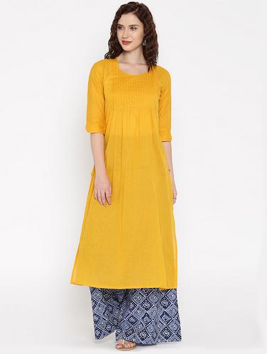mustard cotton kurta - 15026289 - Very Small Image - 1