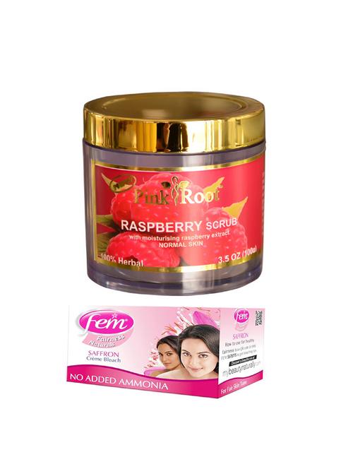 fem saffron crème bleach 30g and pink root raspberry scrub 100gm - 15026737 - Standard Image - 1