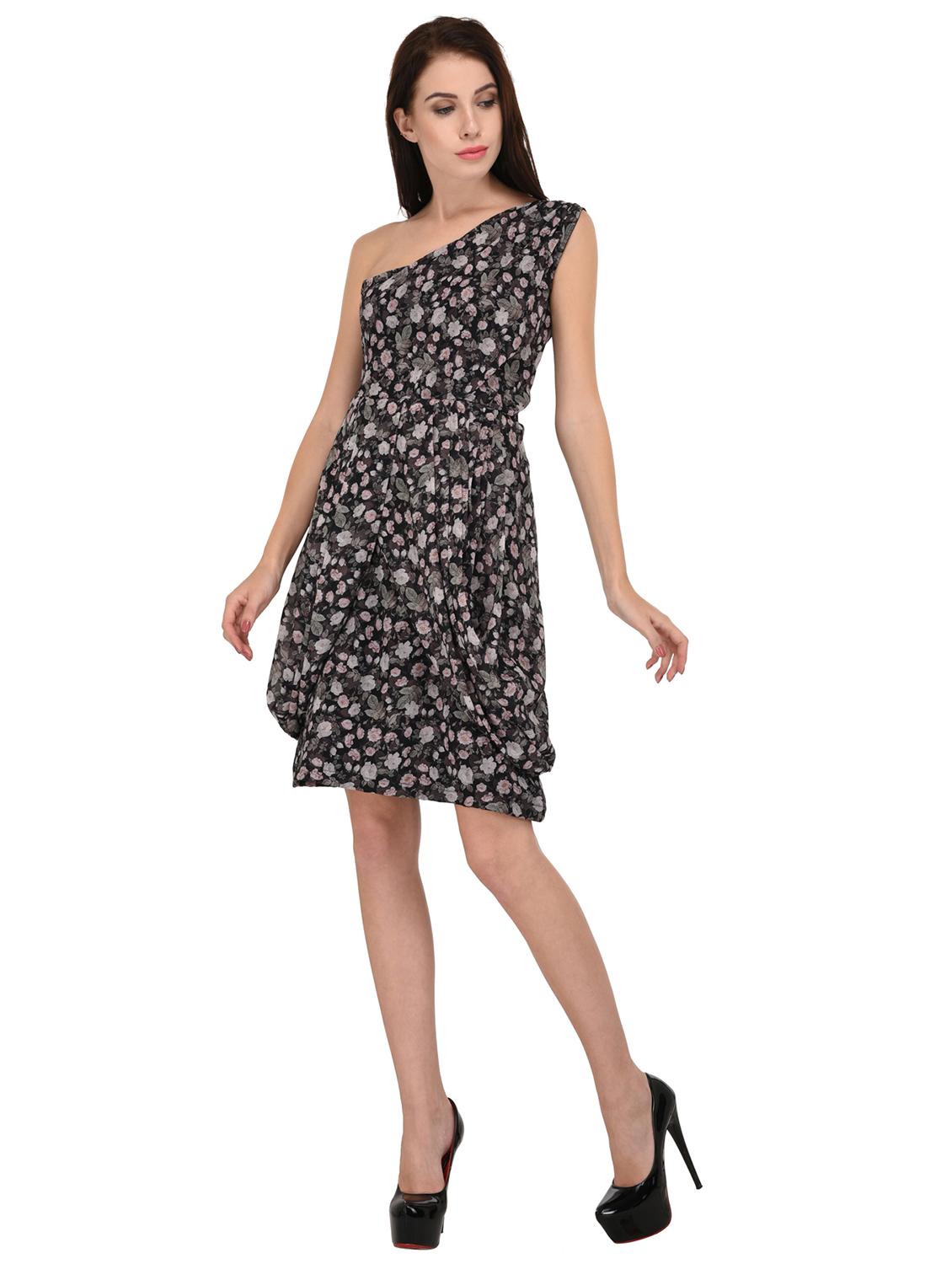 black floral single shoulder dress - 15026752 - Zoom Image - 2