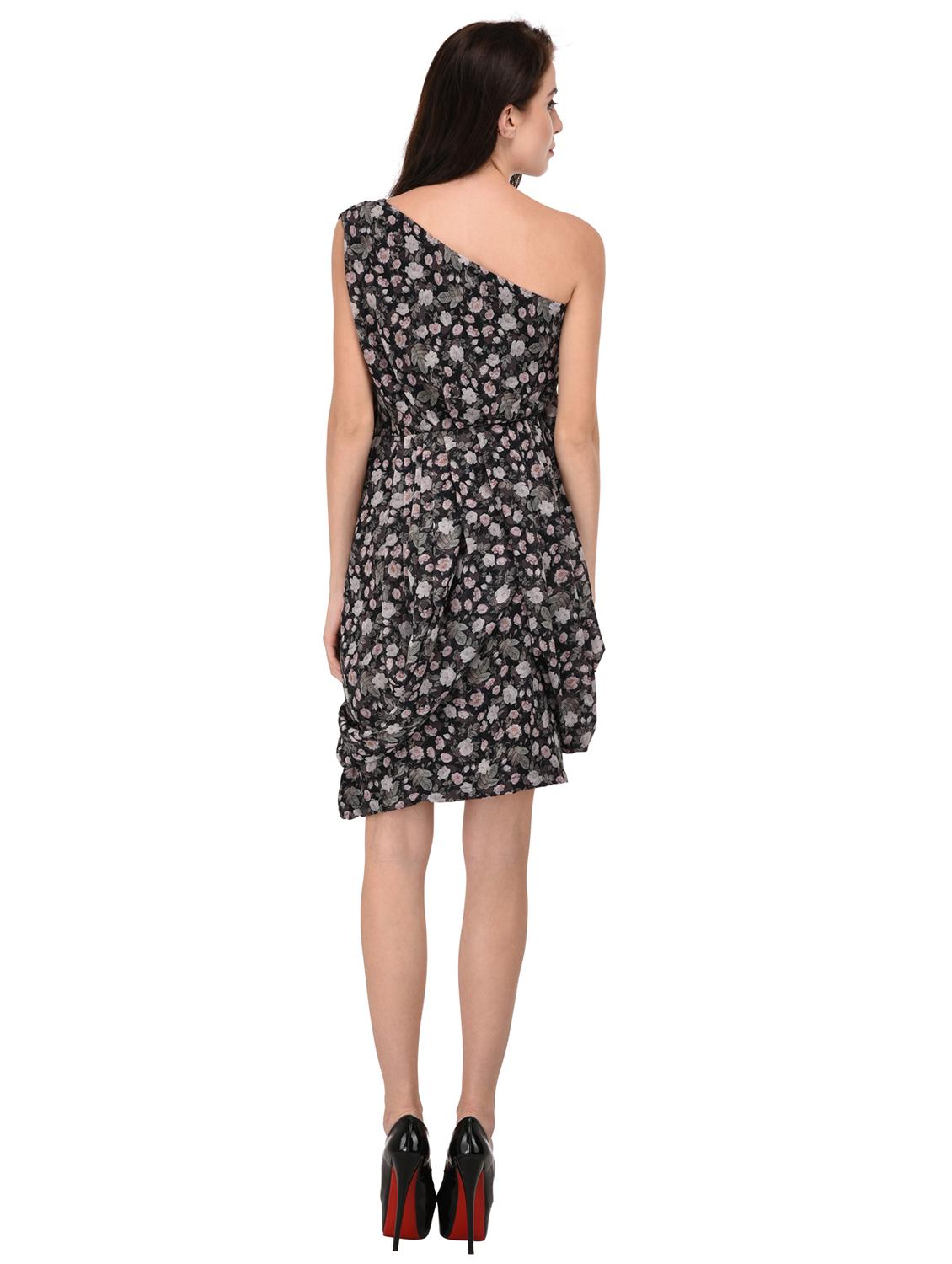 black floral single shoulder dress - 15026752 - Zoom Image - 3