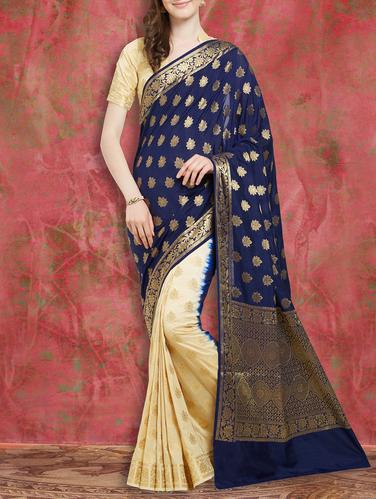 blue half and half saree with blouse - 15026795 - Very Small Image - 1