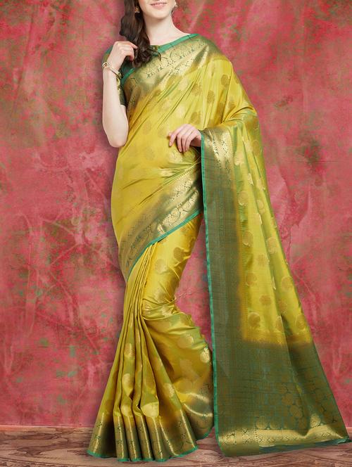 yellow art silk kanjivaram saree with blouse - 15026798 - Standard Image - 1