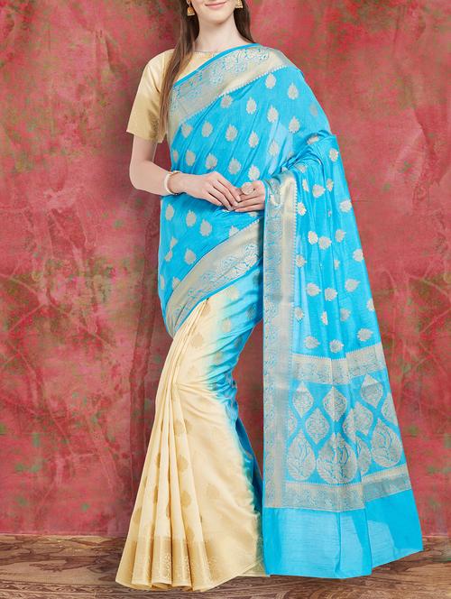 zari half and half saree with blouse - 15026800 - Standard Image - 1