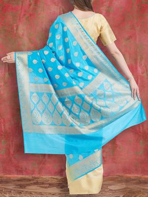 zari half and half saree with blouse - 15026800 - Standard Image - 2