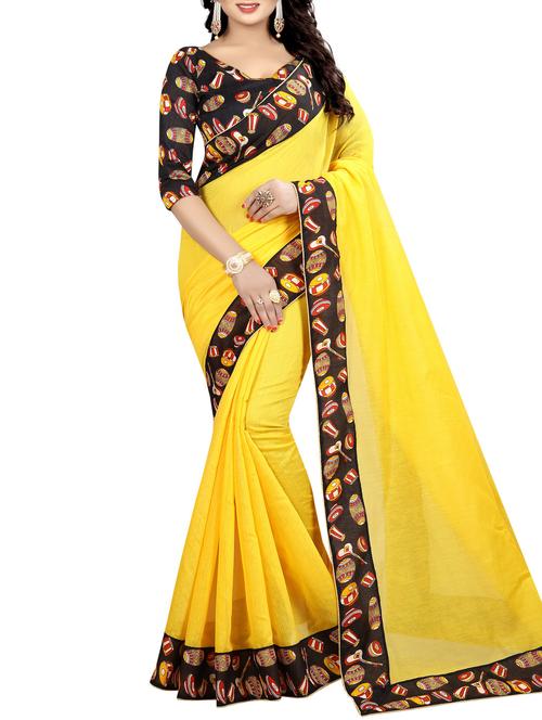 yellow chanderi saree with blouse - 15027051 - Very Small Image - 1