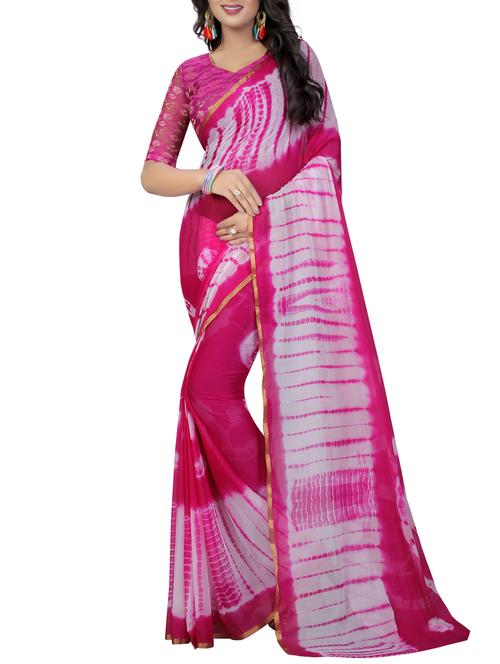 pink chiffon tie & dye saree with blouse - 15027061 - Very Small Image - 1