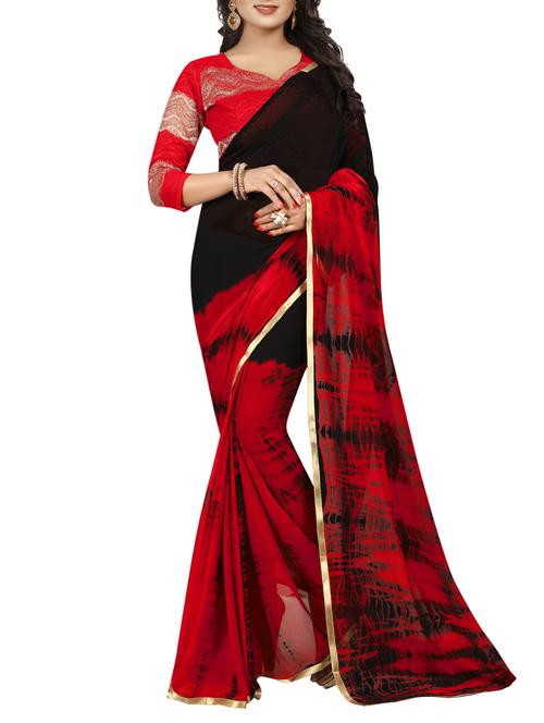 black chiffon tie & dye saree with blouse - 15027065 - Very Small Image - 1