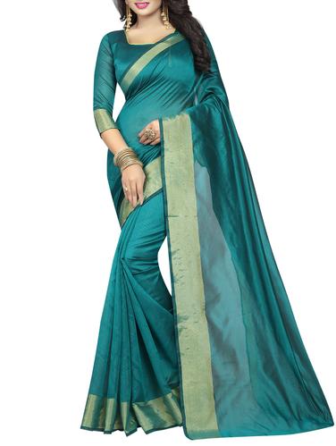 green cotton silk bordered saree with blouse - 15027078 - Very Small Image - 1