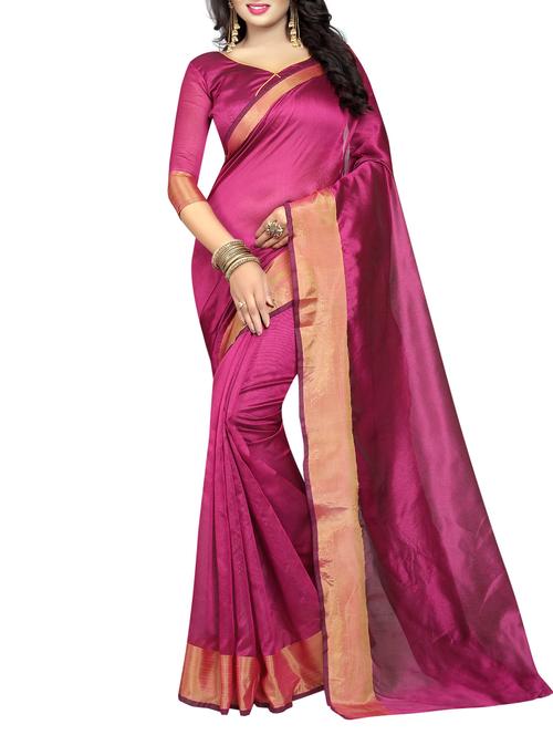 magenta cotton silk bordered saree with blouse - 15027082 - Very Small Image - 1
