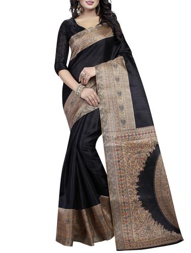black art silk printed saree with blouse - 15027083 - Very Small Image - 1